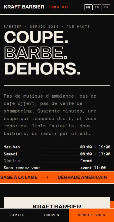 Kraft Barbier — page d'accueil sur téléphone