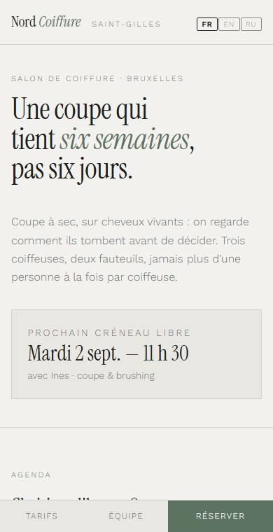 Nord Coiffure — page d'accueil sur téléphone